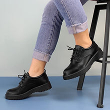 Load image into Gallery viewer, Hawkwell Women's Lace-Up Platform Oxford Shoes, Black PU, 7.5 M US