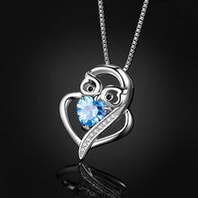 Load image into Gallery viewer, Cuoka Sterling S925 Silver Blue Love Heart with Owl Pendant Necklaces for Mom Jewelry Women Necklace