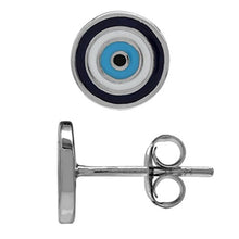 Load image into Gallery viewer, Silvershake Petite Blue and White Enamel White Gold Plated 925 Sterling Silver Evil Eye Stud Earrings