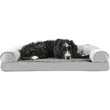 Load image into Gallery viewer, Furhaven Pet Dog Bed - Orthopedic Ultra Plush Faux Fur and Suede Traditional Sofa-Style Living Room Couch Pet Bed with Removable Cover for Dogs and Cats, Gray, Large