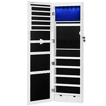Load image into Gallery viewer, SONGMICS 6 LEDs Mirror Jewelry Cabinet, 47.2"H Lockable Wall/Door Mounted Jewelry Armoire Organizer with Mirror, 2 Drawers, White UJJC93W