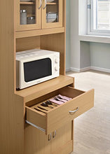 Load image into Gallery viewer, Hodedah Long Standing Kitchen Cabinet with Top & Bottom Enclosed Cabinet Space, One Drawer, Large Open Space for Microwave, Beech