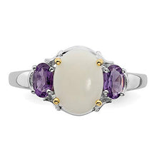 Load image into Gallery viewer, 925 Sterling Silver 14k True Two Tone Yellow Gold Opal Purple Amethyst Band Ring Size 7.00 Stone Gemstone Fine Jewelry For Women Gifts For Her