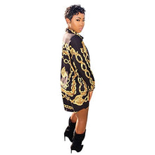 Load image into Gallery viewer, Speedle Women Sexy Anchor Printed V-Neck Long Sleeve Button Down Shirt Dress Top Black Gold