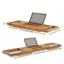 Load image into Gallery viewer, Premium Bamboo Bathtub Tray Caddy - Wood Bath Tray Expandable with Book and Wine Holder - Gift Idea for Loved Ones
