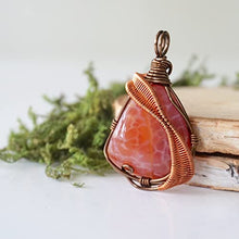 Load image into Gallery viewer, Designs by Nature Gems Handmade Men’s Fire Red Agate Necklace 24 Inch Chain Antique Bronze, January & September Birthstone