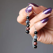 Load image into Gallery viewer, SatinCrystals Obsidian Medley Earrings 1.9" Boutique Black Snowflake Mahogany Volcanic Protection Stone Sterling Silver B01