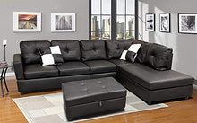 Load image into Gallery viewer, Sofa Sectional Sofa, L-Shape Faux Leather Sectional Sofa Couch Set with Chaise, Ottoman, 2 Toss Pillow Using for Living Room Furniture.(Black)