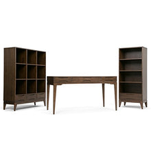 Load image into Gallery viewer, SIMPLIHOME Harper SOLID WOOD Mid Century Modern 60 inch Wide Home Office Desk, Writing Table, Workstation, Study Table Furniture in Walnut Brown with 2 Drawerss