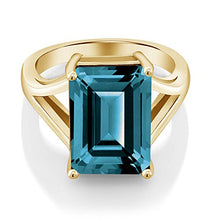 Load image into Gallery viewer, Gem Stone King London Blue Topaz 18K Yellow Gold Plated Silver Women Solitaire Ring (7.10 Cttw, Emerald Cut 14X10MM) (Size 5)