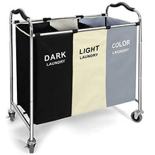 Load image into Gallery viewer, 240L Laundry Hamper, Large Blanket Storage Basket Sorter 3 Section Bag Organizer for Dirty Clothes - Toys - Towel,16 X 30 X 35 inch Heavy Duty Laundry Cart Baskets with Wheels in Laundry Room Organization
