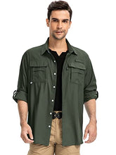 Load image into Gallery viewer, Mens Long Sleeve UV Protection Hiking Fishing UPF 50 Quick Dry Safari Camping Travelling Shirts (5052 Army Green XL)