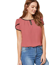 Load image into Gallery viewer, Milumia Women's Casual Pleated Petal Cap Sleeve Round Neck Keyhole Blouse Top Deep Pink X-Large