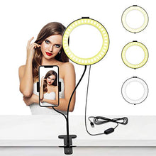 Load image into Gallery viewer, Selvim 6 inch Selfie Ring Light with Cellphone Holder Stand- Ring Light Stand for Live Stream & Makeup, 64 LED Bulbs 3 Light Modes 10-Level Brightness 360° Rotating for iPhone Android Cell Phone