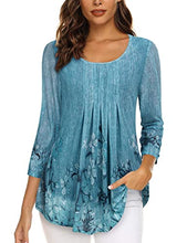 Load image into Gallery viewer, Timeson Tunic Tops To Wear With Leggings,3/4 Sleeve Tops for Women Loose Fitted Floral Women's Dressy Blouses Business Casual Tops for Women Spring Sheer Shirts Deep Cyan XX-Large