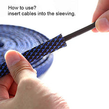 Load image into Gallery viewer, 100ft - 3/8 inch PET Expandable Braided Sleeving – Blackblue – Alex Tech braided cable sleeve