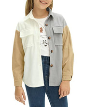 Load image into Gallery viewer, Girls Color Block Button Through Flap Corduroy Coat Long Sleeve Casual Jacket Basic Outerwear with Pockets