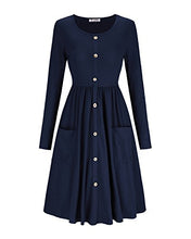 Load image into Gallery viewer, KILIG Women's Dresses Long Sleeve Casual Button Down Swing Dress with Pockets(D1-Navy,Large)