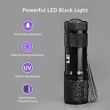 Load image into Gallery viewer, LE Black Light Flashlight, Small UV Lights 395nm, Portable Ultraviolet Light Detector for Invisible Ink Pens, Dog Cat Pet Urine Stain, AAA Batteries Included