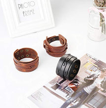 Load image into Gallery viewer, FINREZIO 3 Pcs Leather Cuff Bracelets for Men Women Punk Rock Braided Bracelet Warp Brown Black Wristbands Handmade Jewelry