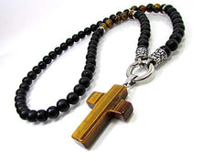 Load image into Gallery viewer, Mens Onyx Necklace,Mens Necklace,Tiger Eye Necklace,Cross Necklace,Mens Gemstone Necklace,316L Stainless Steel,Mens Beaded Necklace,Gift Box