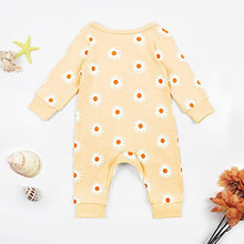 Load image into Gallery viewer, Newborn Baby Flower Romper, Infant Cotton Daisy Print Button One Piece Jumpsuit Fall Winter Outfit Clothes(Beige, 0-3M)