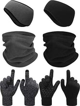 Load image into Gallery viewer, SATINIOR 6 Pieces Ear Warmer Headband Warmer Face Mask Fleece Neck Gaiter Touch Screen Winter Knit Gloves for Men and Women (Black and Gray)