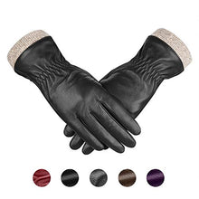 Load image into Gallery viewer, Genuine Sheepskin Leather Gloves For Women, Winter Warm Touchscreen Texting Cashmere Lined Driving Motorcycle Dress Gloves By Alepo (Black-XL)