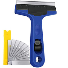 Load image into Gallery viewer, Razor Blade Scraper, Scraper Tool with 10PCS Extra Replacement Metal Blades, Razor Scraper Remover for Cleaning Paint, Caulk, Adhesive, Label, Decal, Sticker from Window, Glass, Tile, Floor, Stove Top