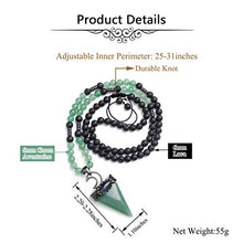 Load image into Gallery viewer, Jovivi 6mm Natural Green Aventurine Crystal Pendulum Necklace Lava Rock Labradorite Healing Chakra Triangle Pendulum Crystal w/Moon 25inches Adjustable