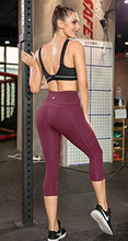 Load image into Gallery viewer, IUGA High Waisted Yoga Pants for Women with Pockets Capri Leggings for Women Workout Leggings for Women Yoga Capris (Maroon, M)