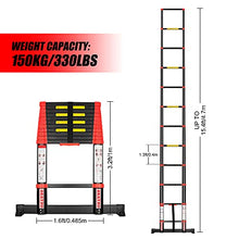 Load image into Gallery viewer, BEETRO 15.5ft Aluminum Telescoping Ladder Extension Folding Ladder, One-Button Retraction Soft-Close System, 330lbs Max Capacity for Indoor and Outdoor Use, More Durable and Safer with Balance Rod