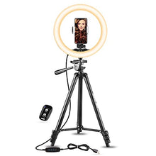 Load image into Gallery viewer, UBeesize 10" Selfie Ring Light with 50" Extendable Tripod Stand & Flexible Phone Holder for Live Stream/Makeup/YouTube Video