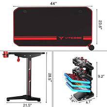 Load image into Gallery viewer, VIT 44 Inch Ergonomic Gaming Desk, T-Shaped Office PC Computer Desk with Full Desk Mouse Pad, Gamer Tables Pro with USB Gaming Handle Rack, Stand Cup Holder&Headphone Hook (44 inch, Black)