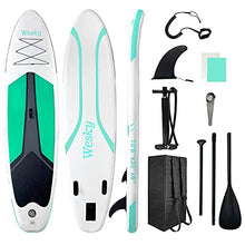 Load image into Gallery viewer, Wesky Inflatable Stand Up Paddle Board 10’6”x30”x6” Premium SUP with Non Slip Deck, Leash, Adj Paddle, Hand Pump, Bag, Repaire Kit, Bottom Fins, Standing Boat for Surfing Adult Youth (Green)