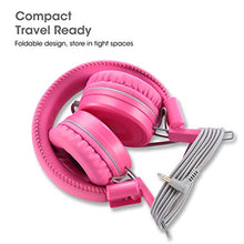 Load image into Gallery viewer, Kids Headphones-noot products K22 Foldable Stereo Tangle-Free 3.5mm Jack Wired Cord On-Ear Headset for Children/Teens/Girls/Smartphones/School/Kindle/Airplane/Plane/Tablet-Flamingo Pink/Gray