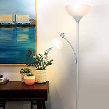 Load image into Gallery viewer, Brightech Sky Dome Plus - Super Bright LED Torchiere & Reading Floor Lamp - Dimmable Modern Standing Pole Lamp for Office, Living Room – Tall Mother-Daughter Lights for Bedroom Night Lighting – Silver