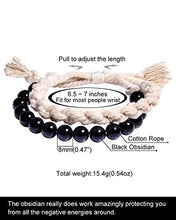 Load image into Gallery viewer, Jewever Black Obsidian with 100% Cotton Braided Rope Brcaelets For Men and Women Handmade Jewelry Gifts Adjustable