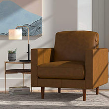 Load image into Gallery viewer, Amazon Brand – Rivet Revolve Modern Leather Armchair with Tapered Legs, 33"W, Caramel