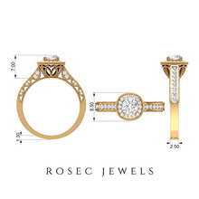 Load image into Gallery viewer, Round Cut 1.00 CT Solitaire Diamond Halo Engagement Ring, Antique Certified Side Stone Bridal Wedding Vintage Engraved Rings, Gold Women Promise Rings, 10K White Gold, Size:US 3.0