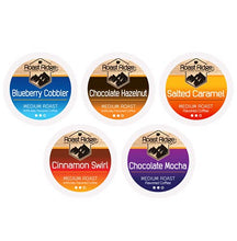 Load image into Gallery viewer, Roast Ridge Single Serve Coffee Pods for Keurig K-Cup Brewers, Variety Pack, Medium Roast, 100 Count (20 each: Blueberry Cobbler, Chocolate Hazelnut, Salted Caramel, Cinnamon Swirl, Chocolate Mocha)