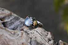 Load image into Gallery viewer, Moonstone Ring Set"Cleo + Mio", Sterling Silver and Solid Gold womens rings, gifts for women, anniversary gifts, engagement rings set