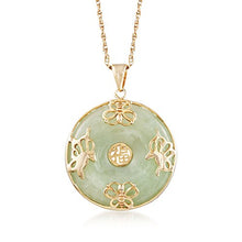 Load image into Gallery viewer, Ross-Simons Green Jade"Good Luck" Butterfly Pendant Necklace in 18kt Gold Over Sterling