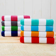 Load image into Gallery viewer, 4 Pack Plush Velour 100% Cotton Beach Towels. Cabana Stripe Pool Towels for Adults. (Navy, 4 Pack- 30" x 60")