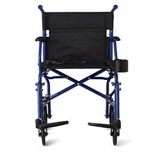 Load image into Gallery viewer, Medline Ultralight Transport Wheelchair with 19” Wide Seat, Folding Transport Chair with Permanent Desk-Length Arms, Blue Frame