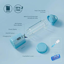 Load image into Gallery viewer, Portable Smoothie Blender, REDMOND USB Rechargeable Blender 4000mAh with 480ml Glass Travel Bottle, 6 Stainless Steel Blades, Battery Indicator for Shakes and Smoothies Outdoor (Baby Blue)