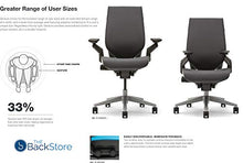 Load image into Gallery viewer, Steelcase Gesture Office Desk Chair with Headrest in Elmosoft Genuine Saddle L147 Leather Plus Lumbar Support Low Platinum Metallic Frame with Seagull Seat/Back Merle Arms (Light/Light)