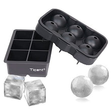 Load image into Gallery viewer, Ticent Ice Cube Trays (Set of 2), Silicone Sphere Whiskey Ice Ball Maker with Lids & Large Square Ice Cube Molds for Cocktails & Bourbon - Reusable & BPA Free