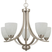 Load image into Gallery viewer, Kira Home Weston 24" Contemporary 5-Light Large Chandelier + Alabaster Glass Shades, Adjustable Chain, Brushed Nickel Finish