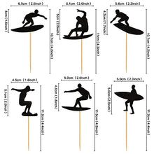 Load image into Gallery viewer, Ercadio 24 Pack Surfing Cupcake Toppers Black Glitter Surfboard Sport Cupcake Picks Surf Theme Baby Shower Kids Birthday Party Cake Decorations Supplies